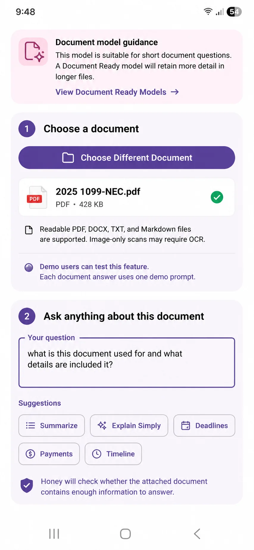 Document model options and choices